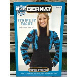 Bernat Stripe it Right 4 Patterns Booklet Crochet Knitting Sweaters Scarf Hats